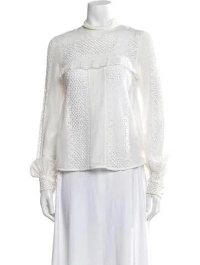 Pre-owned Self-portrait Lace Pattern Mock Neck Blouse In Neutrals