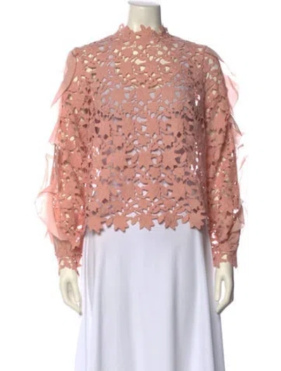 Pre-owned Self-portrait Lace Pattern Mock Neck Blouse In Pink