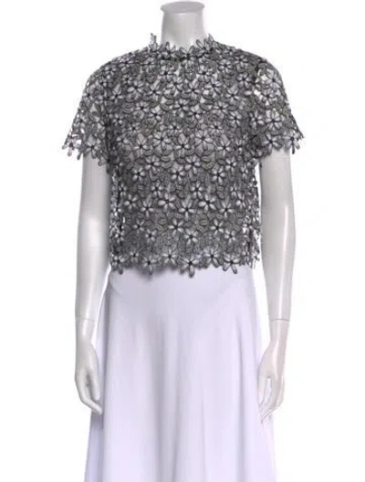 Pre-owned Self-portrait Lace Pattern Mock Neck Crop Top In Black