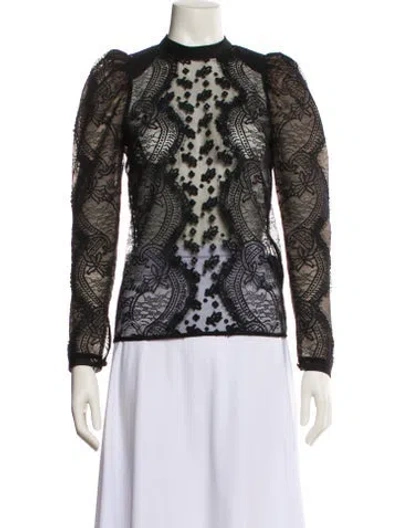 Pre-owned Self-portrait Lace Pattern Mock Neck Sweatshirt In Black