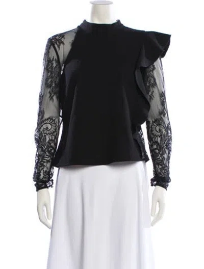 Pre-owned Self-portrait Lace Pattern Mock Neck Top In Black