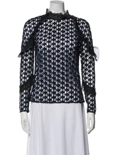 Pre-owned Self-portrait Lace Pattern Mock Neck Top W/ Tags In Multi