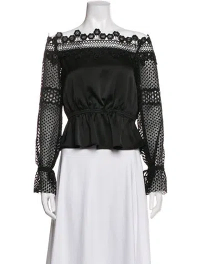Pre-owned Self-portrait Lace Pattern Off-the-shoulder Blouse In Black