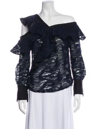 Pre-owned Self-portrait Lace Pattern Off-the-shoulder Blouse In Blue