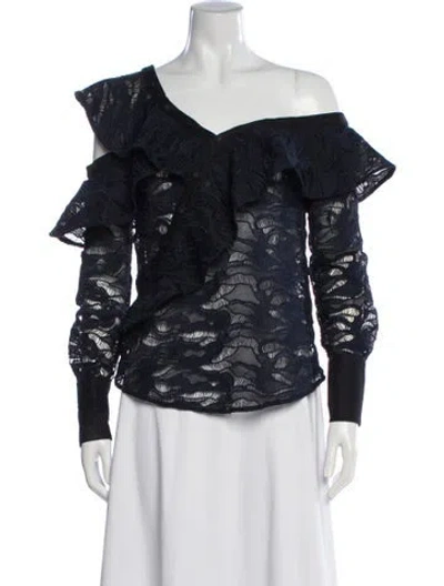 Pre-owned Self-portrait Lace Pattern Off-the-shoulder Blouse In Blue