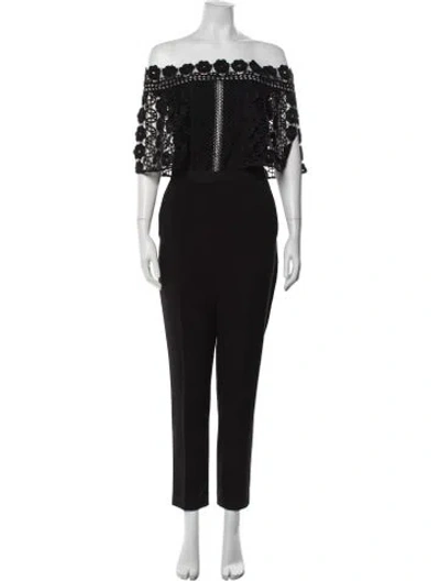 Pre-owned Self-portrait Lace Pattern Off-the-shoulder Jumpsuit In Black
