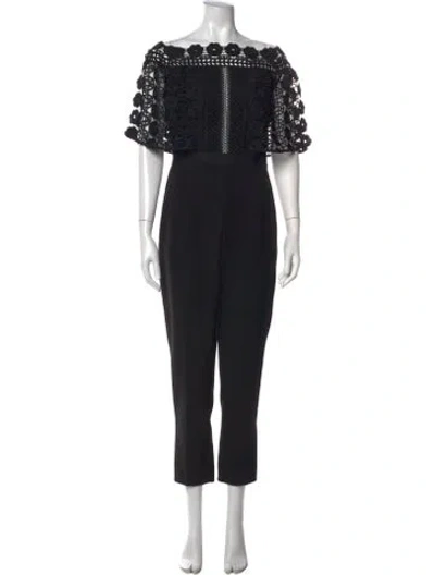 Pre-owned Self-portrait Lace Pattern Off-the-shoulder Jumpsuit In Black