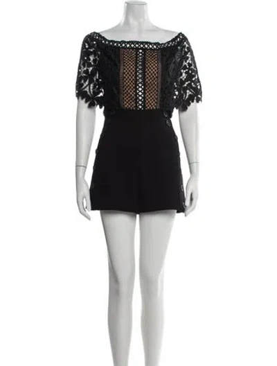 Pre-owned Self-portrait Lace Pattern Off-the-shoulder Romper In Black