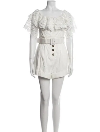 Pre-owned Self-portrait Lace Pattern Off-the-shoulder Romper In White