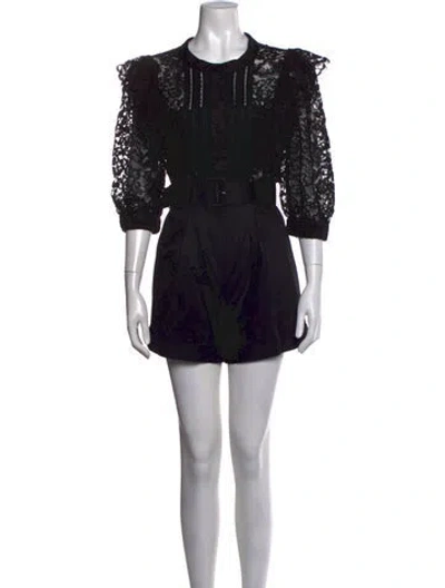 Pre-owned Self-portrait Lace Pattern Romper In Black