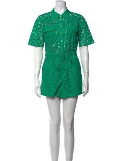 Pre-owned Self-portrait Lace Pattern Romper In Green