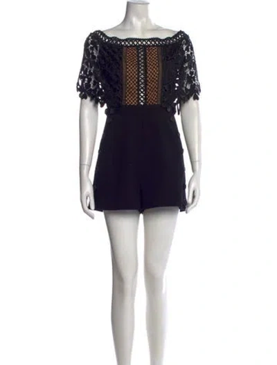 Pre-owned Self-portrait Lace Pattern Scoop Neck Romper In Black
