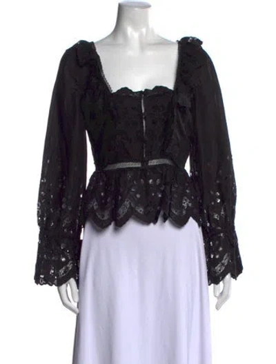Pre-owned Self-portrait Lace Pattern Square Neckline Blouse In Black