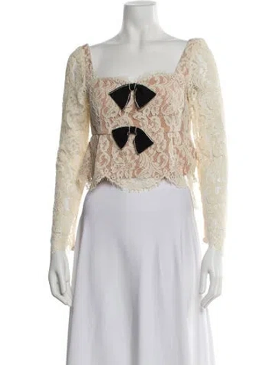 Pre-owned Self-portrait Lace Pattern Square Neckline Blouse In Neutral