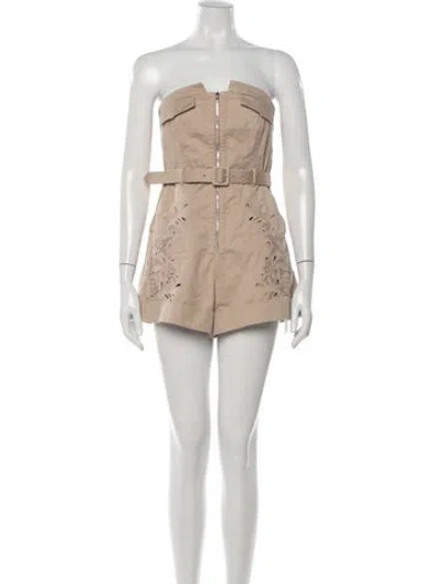 Pre-owned Self-portrait Lace Pattern Strapless Romper In Neutrals