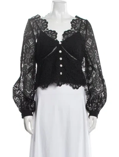 Pre-owned Self-portrait Lace Pattern V-neck Blouse In Black