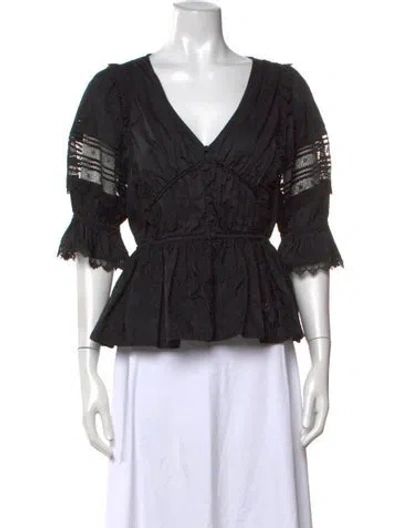 Pre-owned Self-portrait Lace Pattern V-neck Blouse In Black
