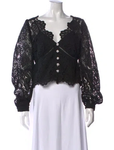 Pre-owned Self-portrait Lace Pattern V-neck Blouse W/ Tags In Black