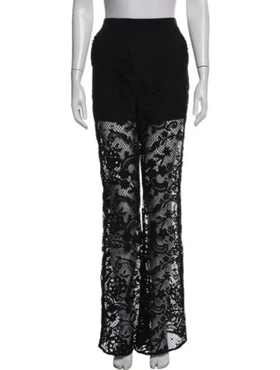 Pre-owned Self-portrait Lace Pattern Wide Leg Pants In Black