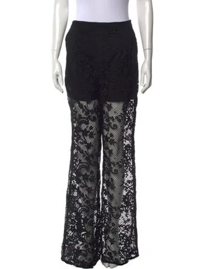 Pre-owned Self-portrait Lace Pattern Wide Leg Pants W/ Tags In Black