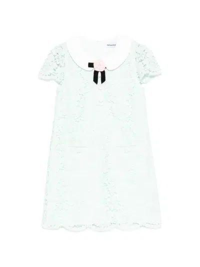 Self-portrait Kids' Lace Peter Pan Collar Dress In Green