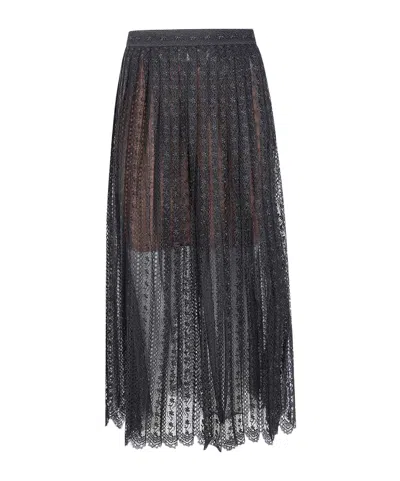 Self-portrait Lace Pleated Midi Skirt In Black