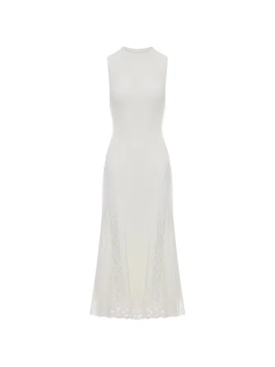 Self-portrait Lace Ribbed Dress In White