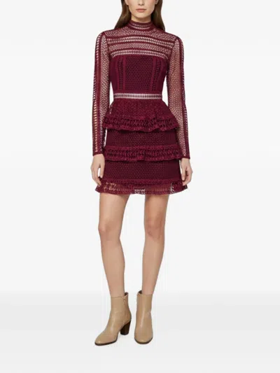 Pre-owned Self-portrait Lace Ruffled Mini Dress In Red