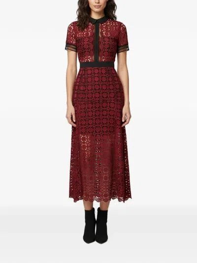 Pre-owned Self-portrait Lace Scallop-edged Midi Dress In Red