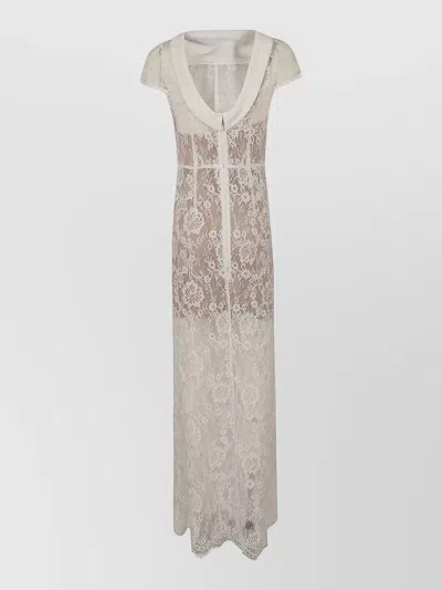 Self-portrait Lace Scoop Back Maxi Dress Sheer In Gray