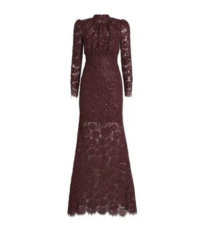 Self-portrait Lace Sequin-embellished Maxi Dress In Burgundy