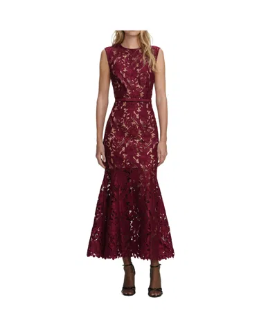 Self-portrait Fitted Guipure Lace Midi Dress With Removable Belt In Red