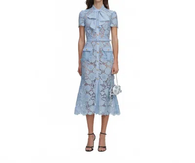 Self-portrait Lace Tie Neck Midi Dress In Blue