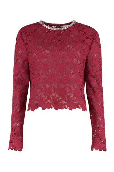 Self-portrait Lace Top With Crystals In Red