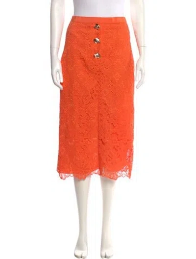 Pre-owned Self-portrait Lace Trim Embellishment Midi Length Skirt In Orange