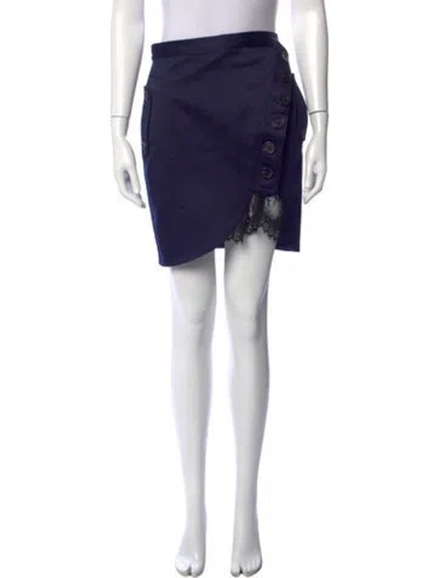 Pre-owned Self-portrait Lace Trim Embellishment Mini Skirt In Blue