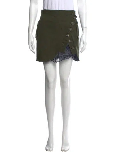 Pre-owned Self-portrait Lace Trim Embellishment Mini Skirt In Blue/green