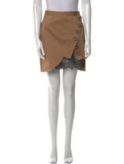 Pre-owned Self-portrait Lace Trim Embellishment Mini Skirt In Brown