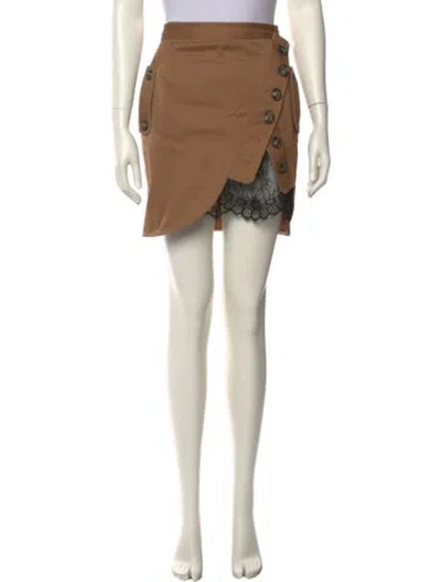 Pre-owned Self-portrait Lace Trim Embellishment Mini Skirt In Brown