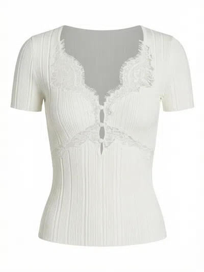 Self-portrait Lace Trim Knit Top In White