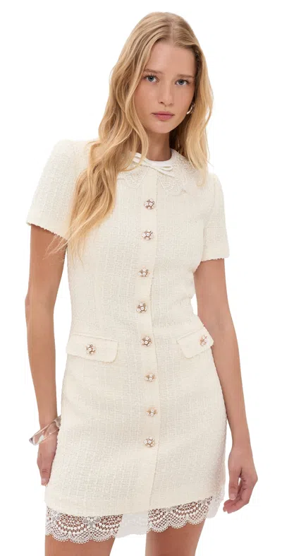 Self-portrait Ivory Boucle Lace Mini Dress With Jewel Button Accents In Neutral
