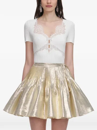 Self-portrait White Lace Trim Knit Top