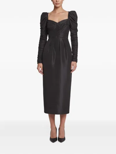 Pre-owned Self-portrait Lace-back Taffeta Maxi Dress In Black