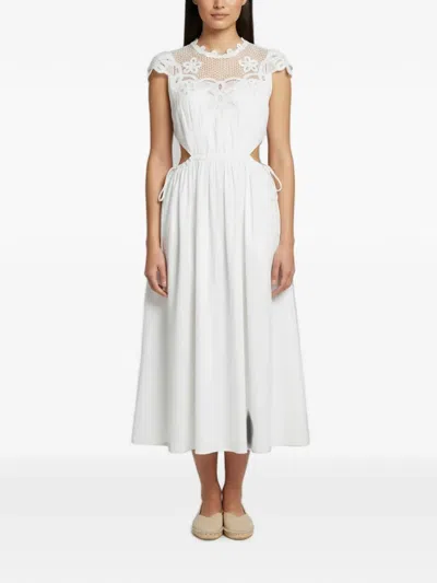 Pre-owned Self-portrait Lace-bib Midi Dress In White