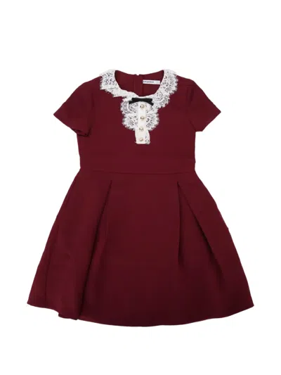 Self-portrait Kids' Lace-bib Pleated Dress In Burgundy