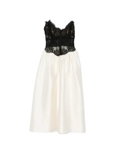 Self-portrait Lace-bodice Flared Midi Dress In White