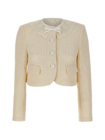 Self-portrait Bouclé Lace Blazer In White