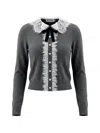 Self-portrait Self Portrait Knitted Wool Cardigan With Lace Collar In Grey In Multi