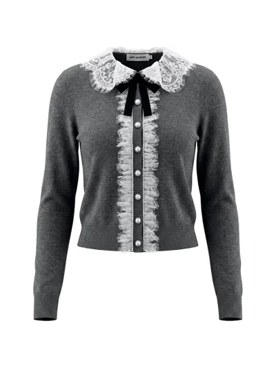 Self-portrait Lace-collar Bow-detail Cardigan In Multi