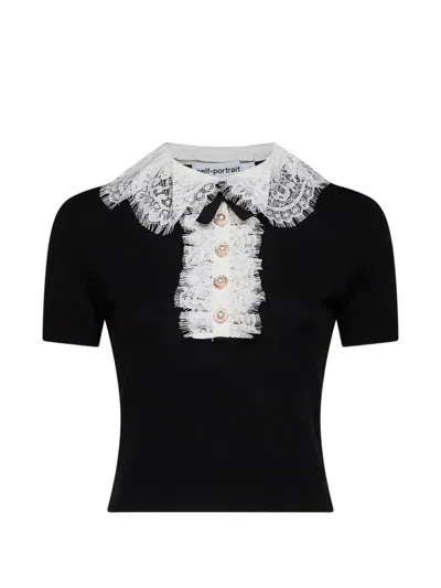 Self-portrait Lace-collar Button-up Blouse In Black